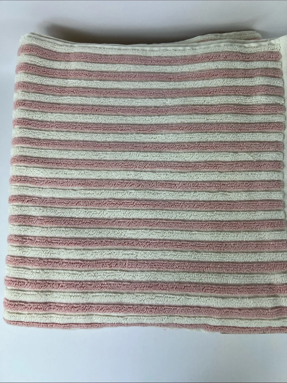 Rachel Zoe Pink and Cream Striped Cotton Bath Towels - Set of 2 NEW